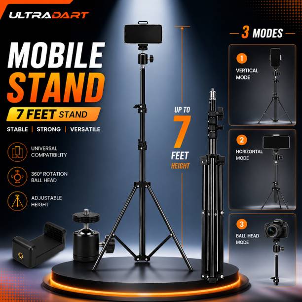 ULTRADART 7 Feet Camera Tripod Stand with Universal Mobile Holder & Ball Head for Photography & Video Recording Cable Selfie Stick