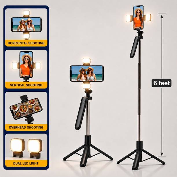HYGIHOME FlexiSnap Elite 6ft Dual LED Selfie Stick Tripod Bluetooth Selfie Stick