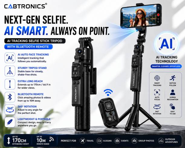 CABTRONICS Professional AI Face Tracking Tripod Selfie Stick, Smart Auto Follow Gimbal, Bluetooth Remote, 70 Inch Phone Stand for Live Streaming Bluetooth Selfie Stick