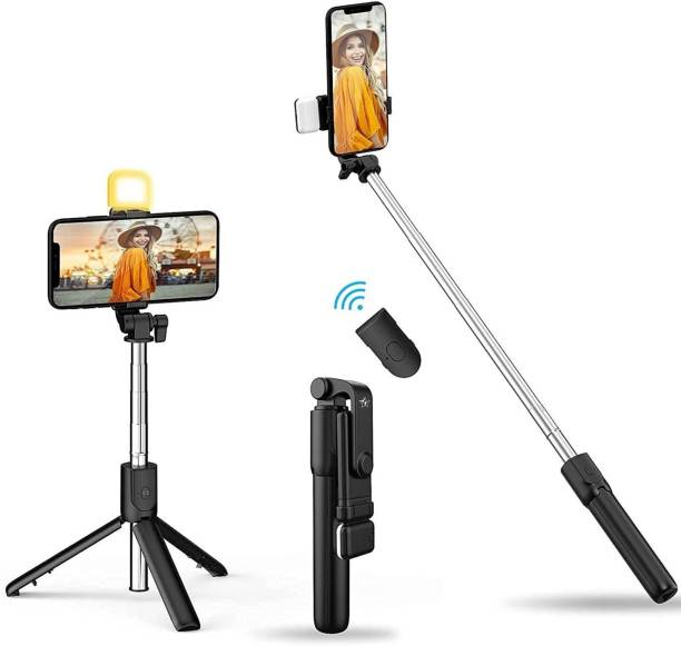 Flipkart SmartBuy R1s Bluetooth Selfie Stick with Remote and LED Selfie Light, 3-in-1 Multifunctional Selfie Stick, Tripod, Monopod Stand & Mobile Stand Compatible with All Phones Bluetooth Selfie Stick