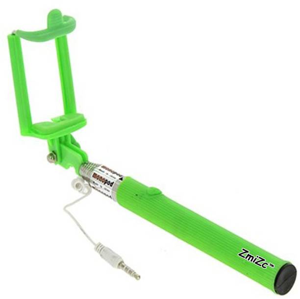 Sharp beak Selfie Stick for Mobile Phone for clicking Photos & Making Video with Attached AUX Cable | for Android Mobile Phones - green Cable Selfie Stick