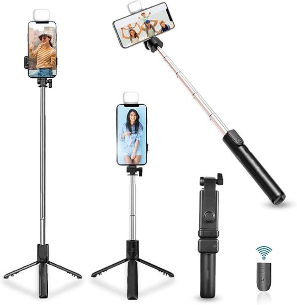 RLS Bluetooth Selfie Stick Tripod Extendable Phone Holder with Remote Control Ideal for Vlogging & Reels Bluetooth Selfie Stick