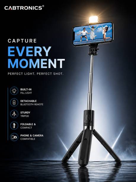 CABTRONICS Foldable Selfie Stick Tripod with Bluetooth Remote & Light Bluetooth Selfie Stick