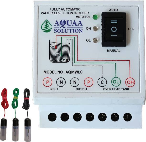 AQUAA SOLUTION Fully Automatic Water Level Controller & Indicator with 3 Unit SS Sensors 1.45m Wired Sensor Security System