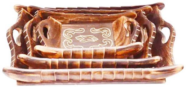 aaapremises Handicraft Wooden Serving Tray SET OF 3 Tra...