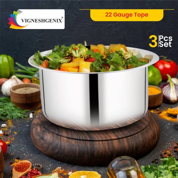 VIGSHRISE Pack of 3 Stainless Steel Heavy Duty Cooking Pan Tope Patila Bhagona Donga Pack of 3 Dinner Set