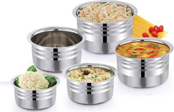 Nirvika Pack of 5 Stainless Steel tope set/ Urli Set/Serving bowl Cookware Set biryani tope Dinner Set