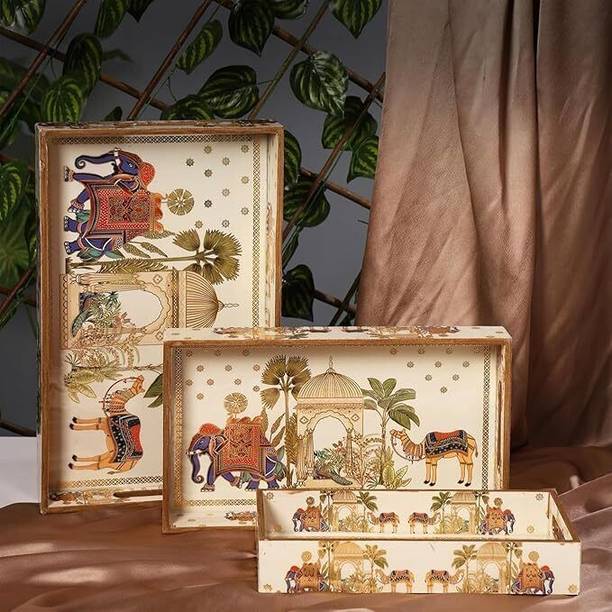 TAH Royal Elephant Print Decorative Tray Serving Set