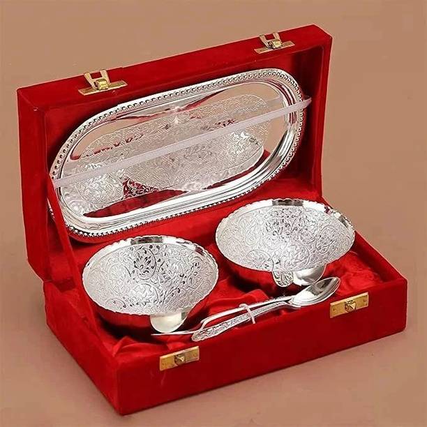 Wanzhow German Silver Plated Bowl Set Bowl, Spoon, Tray Serving Set