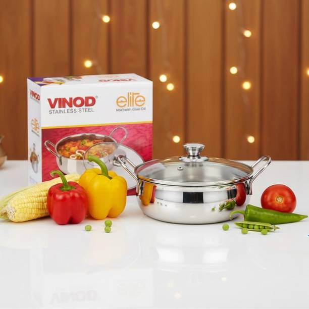 VINOD Stainless Steel Elite Serving Bowl with Glass Lid- 900ml Bowl Serving Set