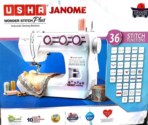 USHA Wonder Stitch Plus Electric Sewing Machine 32 built-in stitches 850 spm White