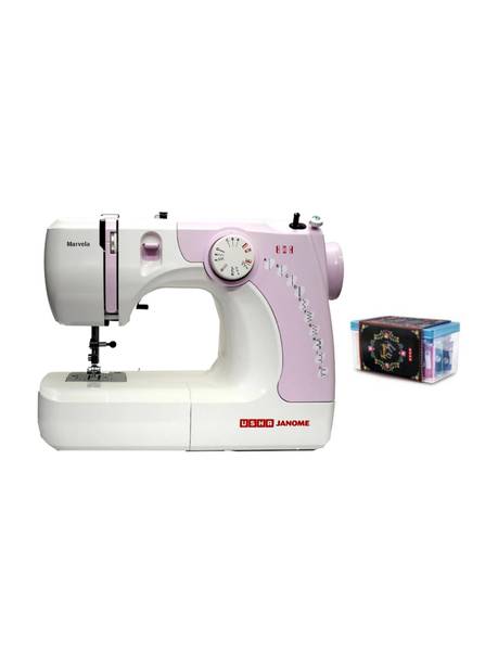 USHA marvela with sewing kit Electric Sewing Machine 14 built-in stitches 860 SPM white-pink
