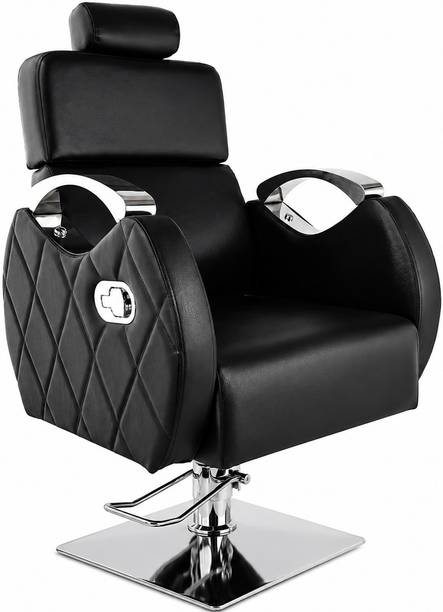 RVPRIMECARE Hydraulic PU Leather Reclining Salon Chair with Quilted Back & Chrome Armrests Styling Chair