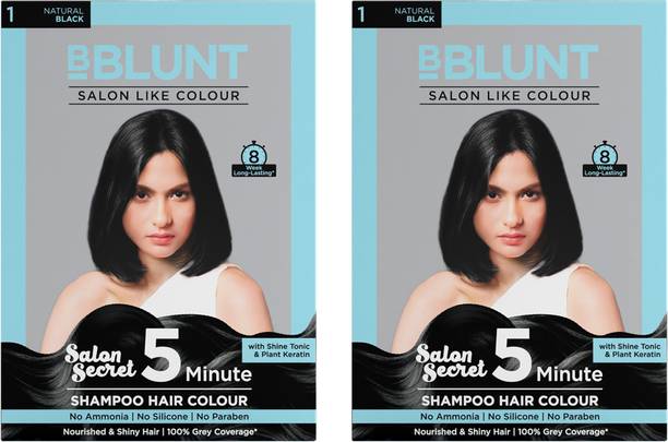 BBlunt Natural Black 5 Minute Shampoo Hair Colour for 100% Grey Coverage - 20ml X 5