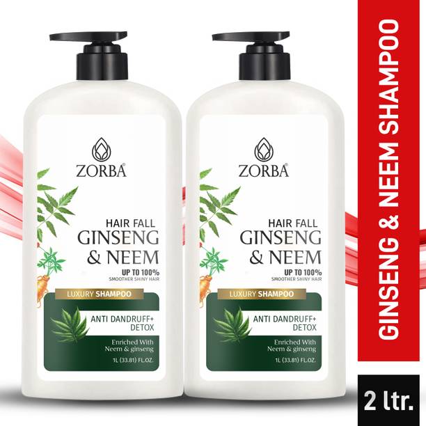 Zorba Ginseng & Neem Anti Dandruff Shampoo for Hair Fall Control, 2 L