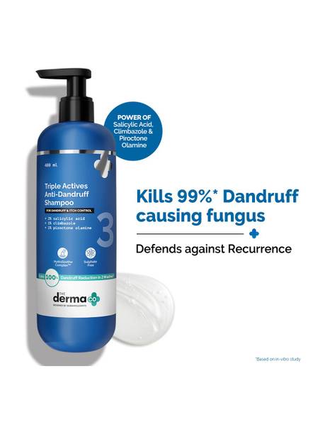 The Derma Co Triple Actives Anti-Dandruff Shampoo Power of 3 Actives | Kills 99%* Dandruff