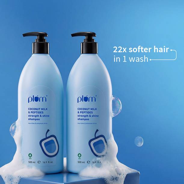 Plum Coconut Milk & Peptides Shampoo, Strong & Shiny Hair| 22x Shine |500ml Pack of 2