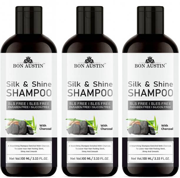 Bon Austin Silk & Shine Shampoo with Activated Charcoal Repair Dry Hair Pack of 3 of 100ML