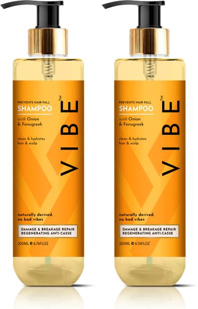 VIBE Shampoo with Onion & Fenugreek for Anti-hair Fall, Damage Repair (Combo Pack 2)