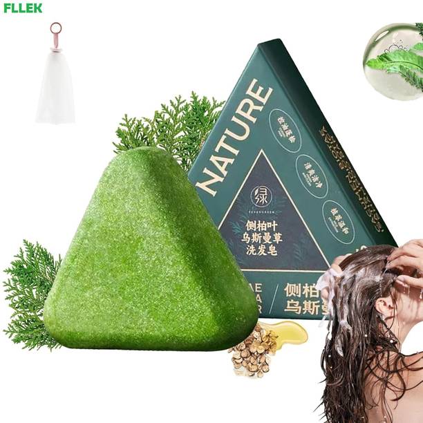 FLLEK Green Triangle Herbal Soap Shampoo Bar with Usman Grass -FL06