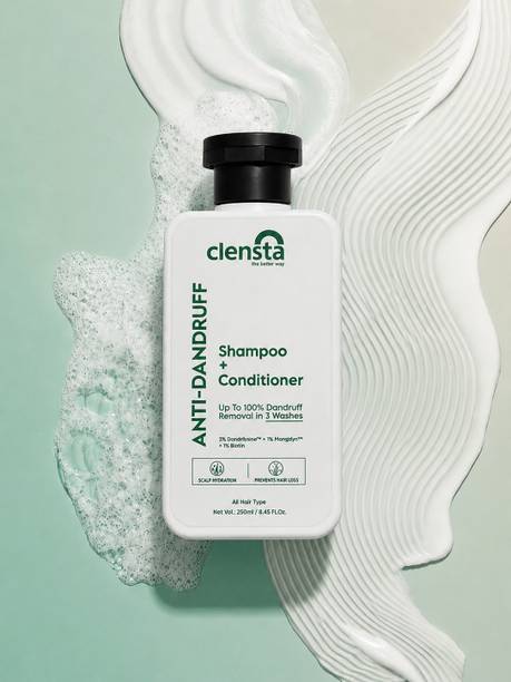 Clensta Anti-Dandruff Shampoo+Conditioner with Danderase, Mangixyl & Biotin| Men & Women