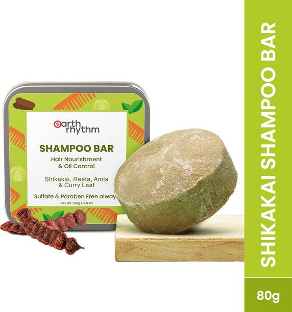 Earth Rhythm शिकाकाई शैम्पू बार, सॉफ्टर और शाइनर हेयर, पुरुषों और महिलाओं के लिए, टिन- 80ml
