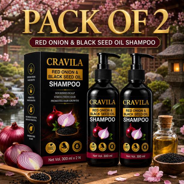 CRAVILA Paraben Free Onion Black Seed Shampoo Pack of 2 for Hair Fall 600ml