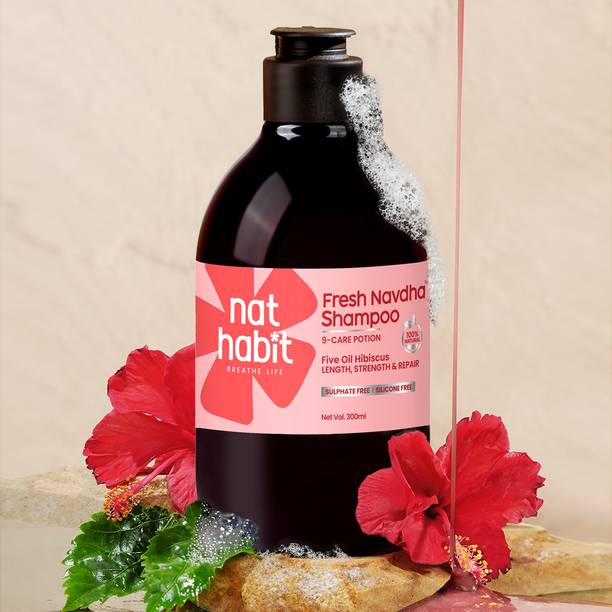 Nat Habit Hibiscus Shampoo for Women & Men | Sulphate & Paraben Free for Hair Fall Control