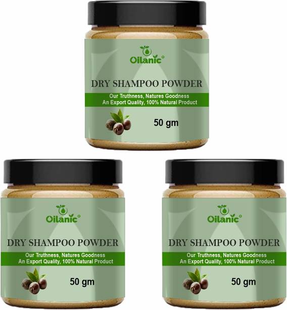 Oilanic Natural Dry Shampoo Powder with Amla Reetha Shikakai for Frizzy Free Shiny Hair