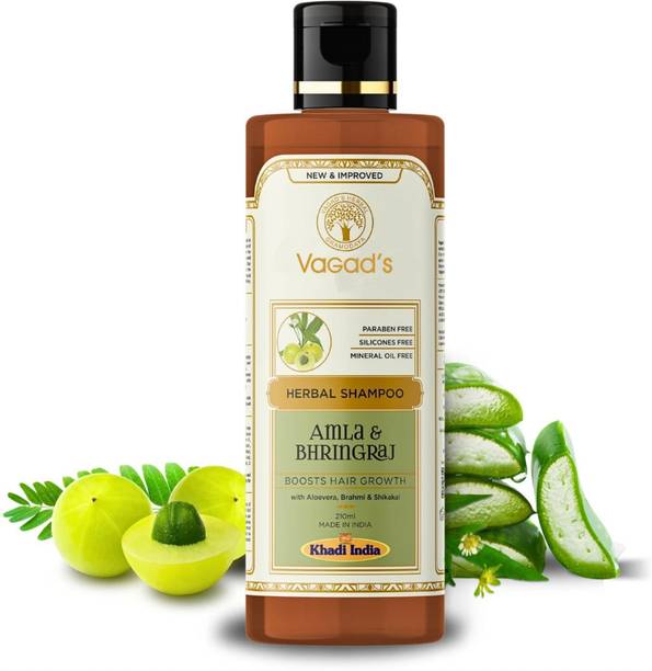 vagad's khadi Herbal Amla and Bhringraj Shampoo 210ml | Strengthens Hair | Best for Hair Fall | Parabens Free | Silicon Free