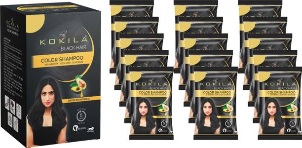 KOKILA Instant Ammonia Free, Hair Color Shampoo Enriched with Avocado oil, (Black, 15) , Natural Black