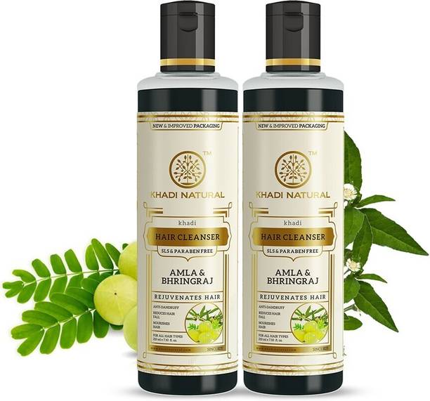 KHADI NATURAL Herbal Amla & Bhringraj Shampoo/Cleanser - SLS & Paraben Free (Pack of 2)