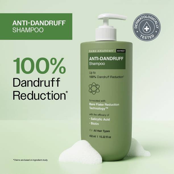 BARE ANATOMY Anti-Dandruff Shampoo - Upto 100% Dandruff Reduction | Salicylic Acid, Biotin