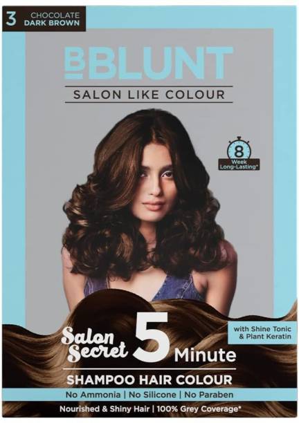 BBlunt Chocolate Dark Brown 5 Minute Shampoo Hair Colour for 100% Grey Coverage-20ml X5