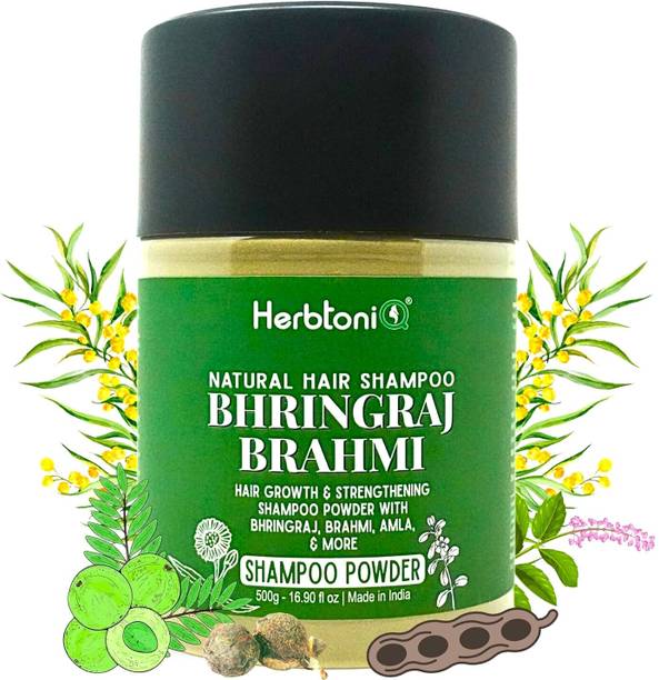 HerbtoniQ Bhringraj Brahmi Shampoo Powder - Organic Blend for Hair Fall, Growth, Dandruff