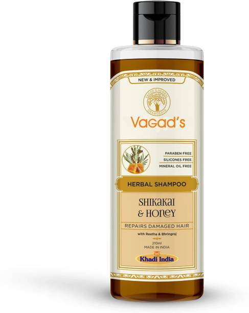 vagad's khadi Herbal Shikakai and Honey Shampoo 210ml | Removes dirt | Maintain moisture | Prevents dandruff | Parabens Free | Silicon Free