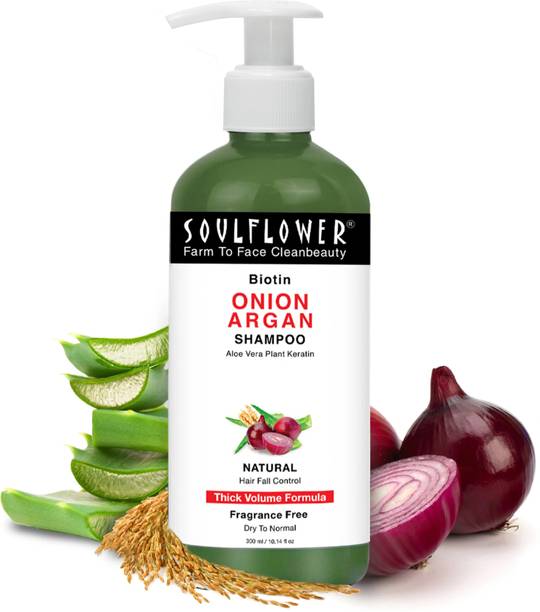 Soulflower Onion Biotin Shampoo for Hair Growth, Hair Fall Control, Damaged Hair enriched with Aloevera, Plant Keratin, Fenugreek, Reetha, Shikakai & Neem - SLS & Paraben Free