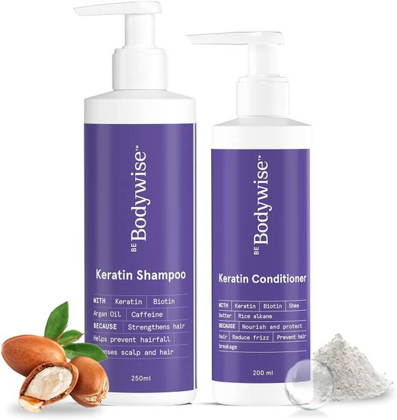 Be Bodywise Keratin Anti Hair Fall Shampoo 250ml | Argan Oil & Biotin Hair Conditioner 200ml