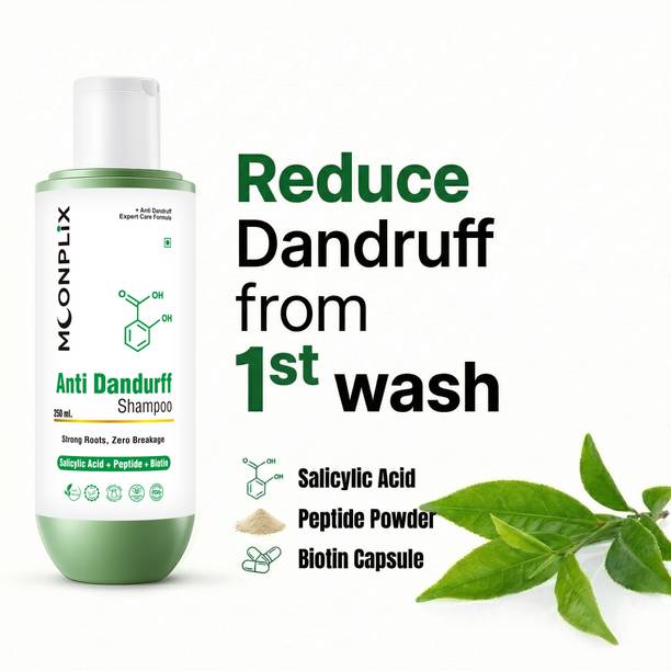 Moonplix Anti Dandruff Shampoo With Salicylic Acid, Biotin & Peptide, Strong Roots & Hair