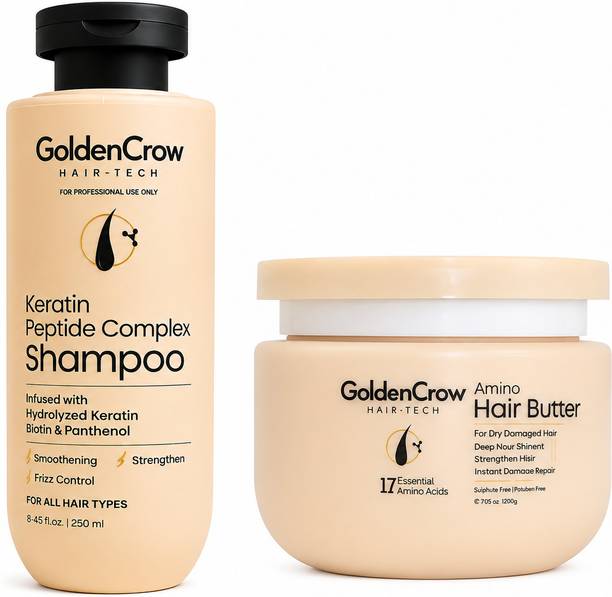GOLDEN CROW Keratin Shampoo & Amino Hair Butter Combo | Biotin | Frizz Control