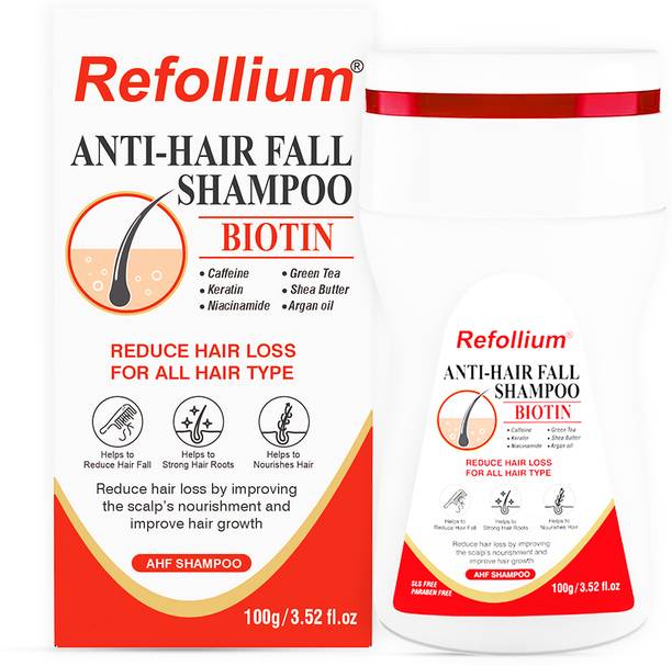 Refollium Biotin Anti Hair Fall Shampoo with Keratin, Caffeine, Argan Oil & Niacinamide