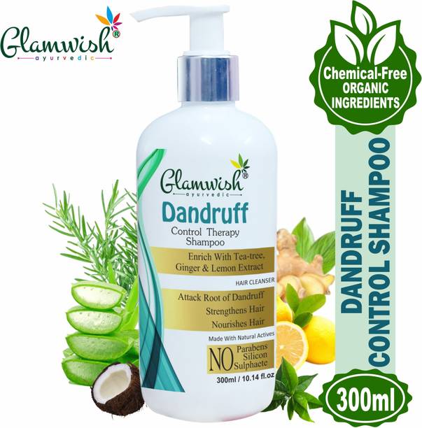 Glamwish Dandruff Control Therapy Shampoo - Enrich With Tea-tree, Ginger & Lemon Extract - Helps To Control Scalp Dandruff, Strengthens Hair From Roots, Nourishes Hair - Made With Natural Actives - Free from Mineral Oils, Silicon, Sulphates & Paraben - For All Hair Types