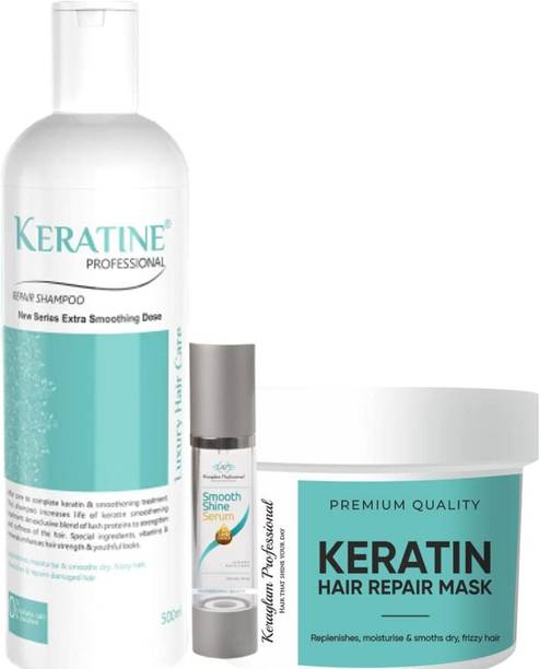 Keraglam Professional Keratin Smoothing Shampoo with Keratin Hair Mask & Hair Serum