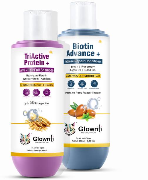 Glowriti Anti Hair Fall Shampoo & Conditioner with Wheat Protein, Collagen & Biotin