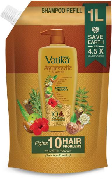 Dabur Vatika Ayurvedic Shampoo Refill Pouch | Up to 100% Damage Protection