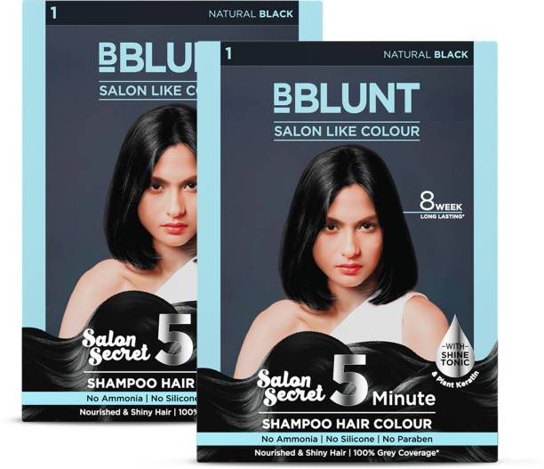 BBlunt Natural Black 5 Minute Shampoo Hair Colour for 100% Grey Coverage - 20ml X 5