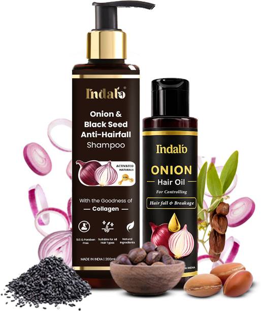 Indalo Anti Hair Fall Range with Onion Hair Oil + Shampoo (2 items in 1 set)