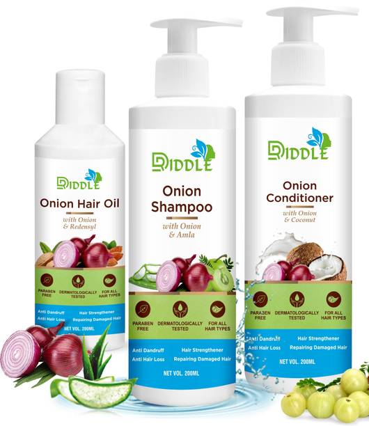 DRIDDLE Anti Hair Fall Spa Range with Onion Hair Oil + Onion Shampoo + Onion Conditioner