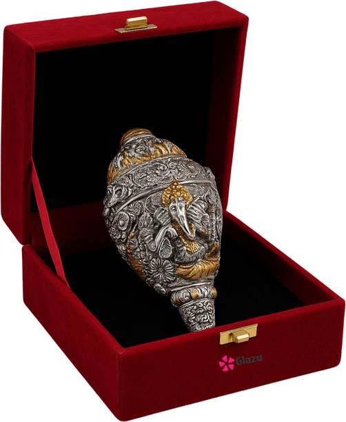 GLAZU Pure Silver Plated Antique Ganesh Shankh Decorative Shankh