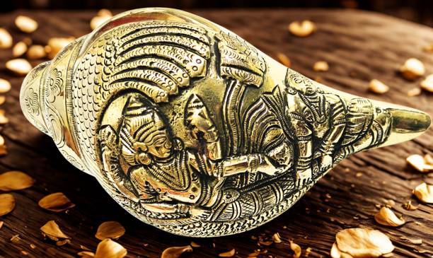Craftcart Brass Shankh with Blowing mechanism | 100% Brass | Premium Quality | 1.15 Kg Blowing, Sacred Shankh